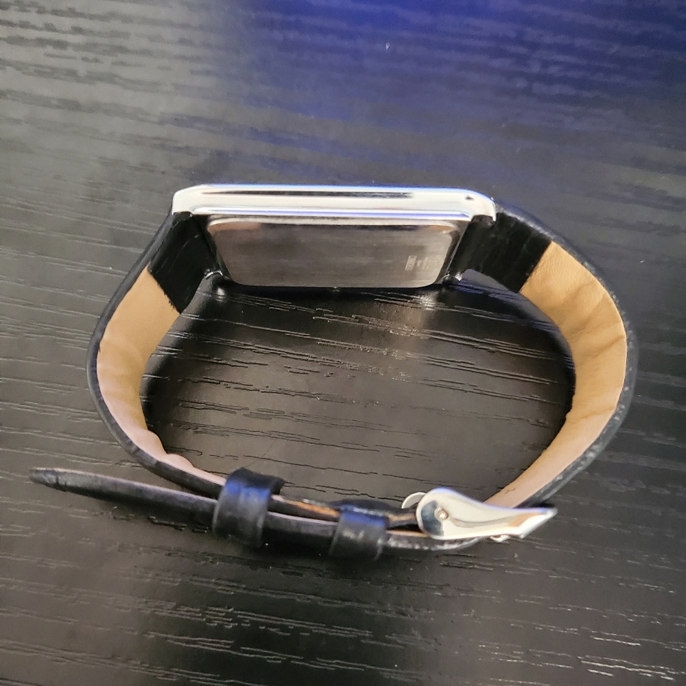 Seiko Silver Rectangular Dial Watch with Black Le… - image 3